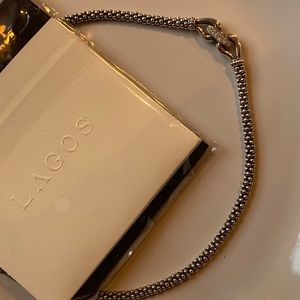 Lagos Caviar Derby Buckle Pave Diamond Necklace